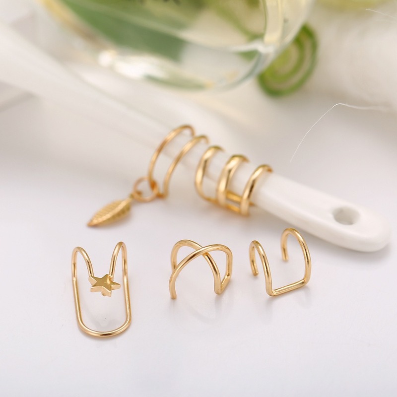 Set 5 khuyên tai kẹp vành hình chiếc lá độc đáo cho nữ