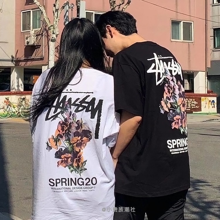 Áo thun Stussy tay ngắn dáng rộng in hoa thời trang nam nữ