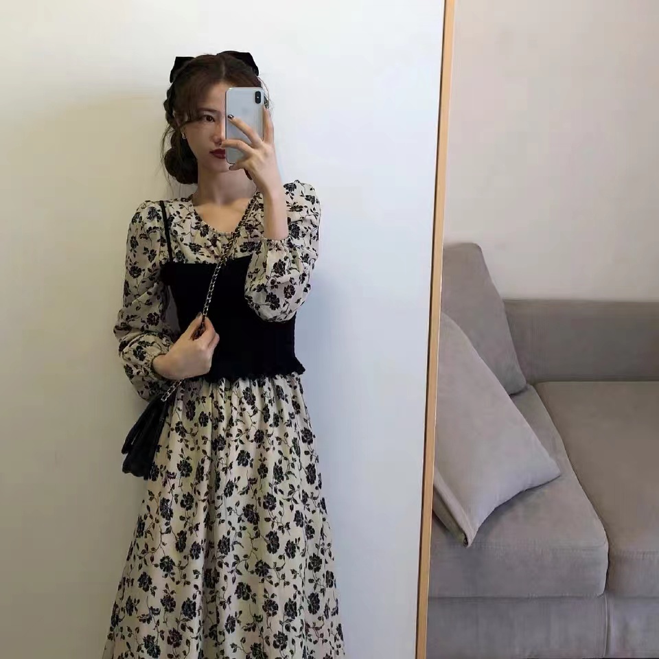 Bộ đầm hoa tay phồng thời trang hàn quốc dành cho nữ
