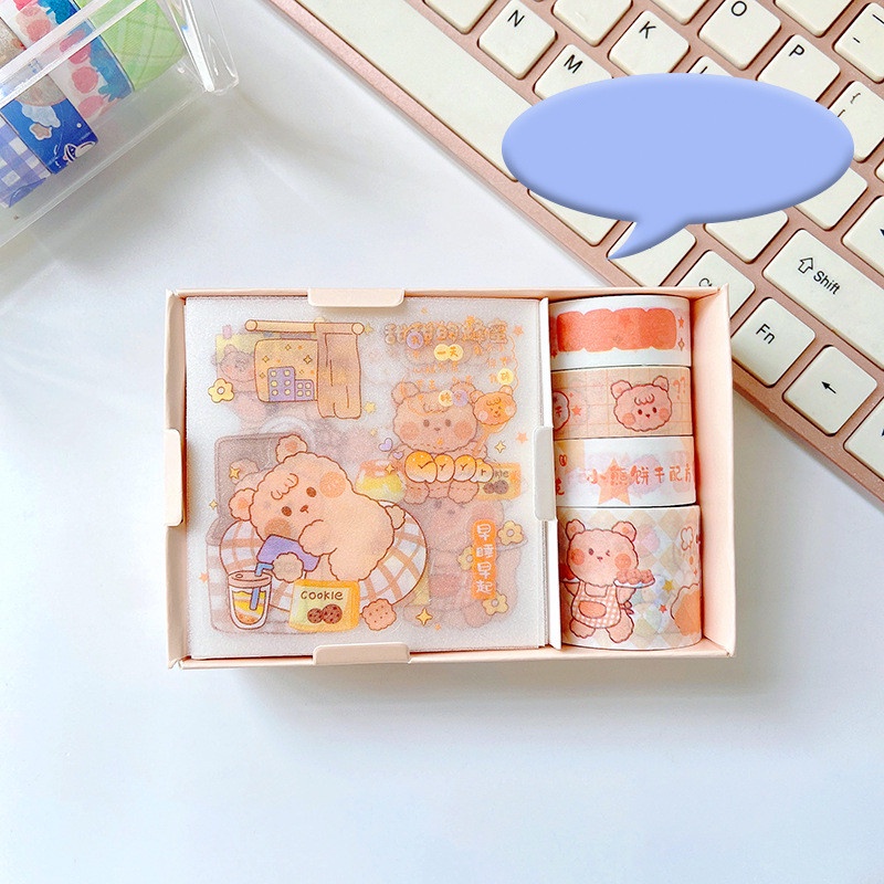 Set 8 cuộn băng dán washi RUIXIANG 01926 họa tiết hoạt hình trang trí dễ thương DIY