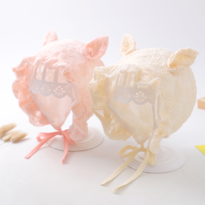 Mũ bé gái bằng vải cotton phối ren bèo mềm mại dễ thương
