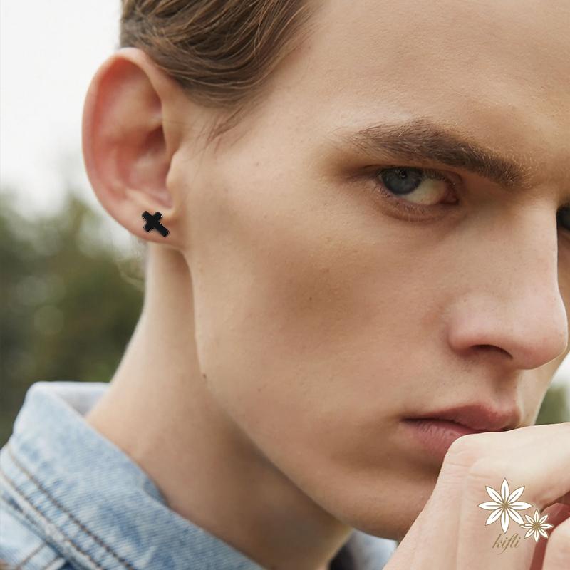 【kifli】Bông tai hình học nam châm màu đen không cần bấm lỗ