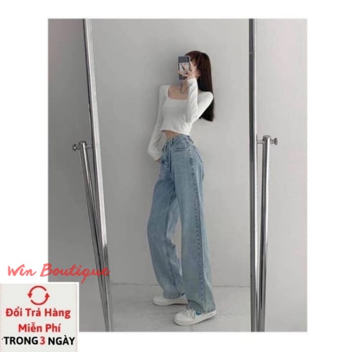 Quần bò cạp lệch ống rộng hack dáng phong cách Hàn Quốc Win Boutique