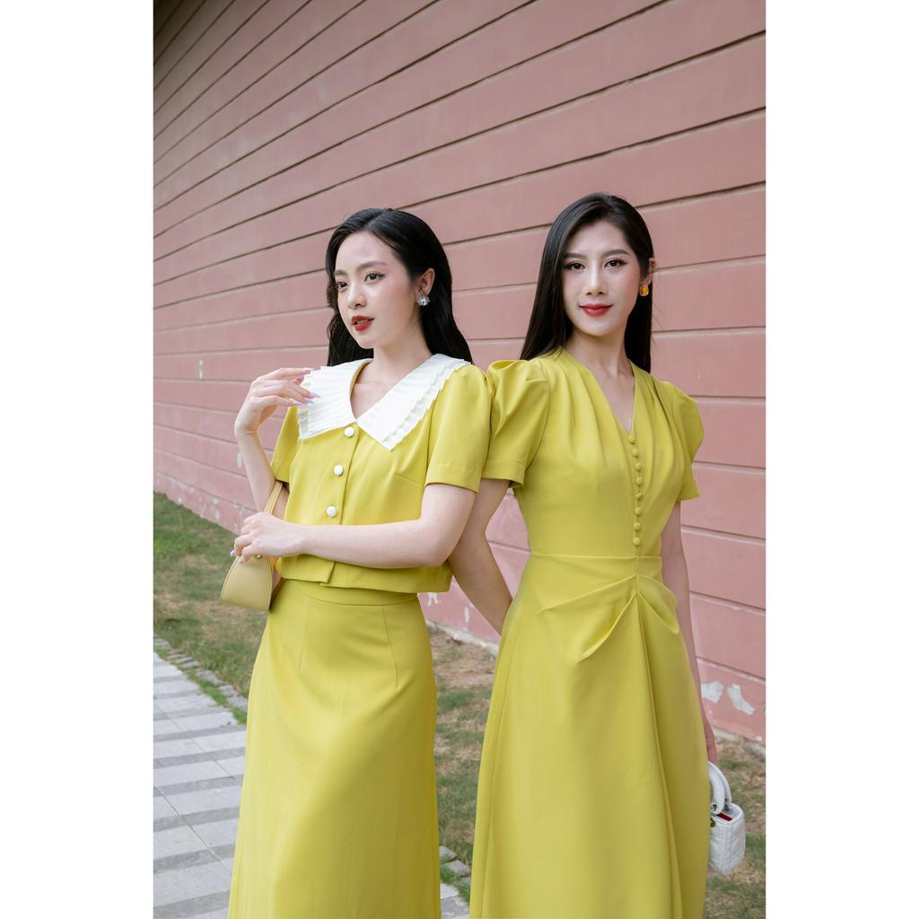 Chân váy trơn dáng A dài-Vàng_LALYA_CV137