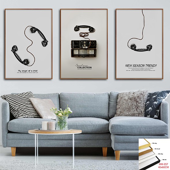 Cao Cấp - Bộ 3 Tranh Treo Tường Vintage Điện Thoại Bàn Cổ - Trang trí Homestay Quán Cafe Khách sạn- Melyhome Decor
