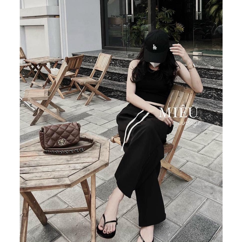 Quần Ống Rộng Nữ Lưng Cao Cạp Thun Chun Dây Rút Dáng Dài Thể Thao Vải Đen Nâu Mã 1108