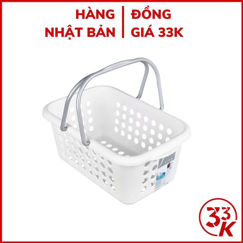 [Đồng giá 33k] Giỏ nhựa đựng đồ màu trắng có quay xách cỡ trung Inomata đựng đồ nhà tắm, đồ dùng nhà bếp Nhật Bản