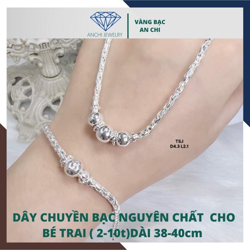 Bộ dây chuyền và lắc tay bi bạc cho bé trai , chuẩn bạc ta bao sáng không xuống màu - An chi jewelry