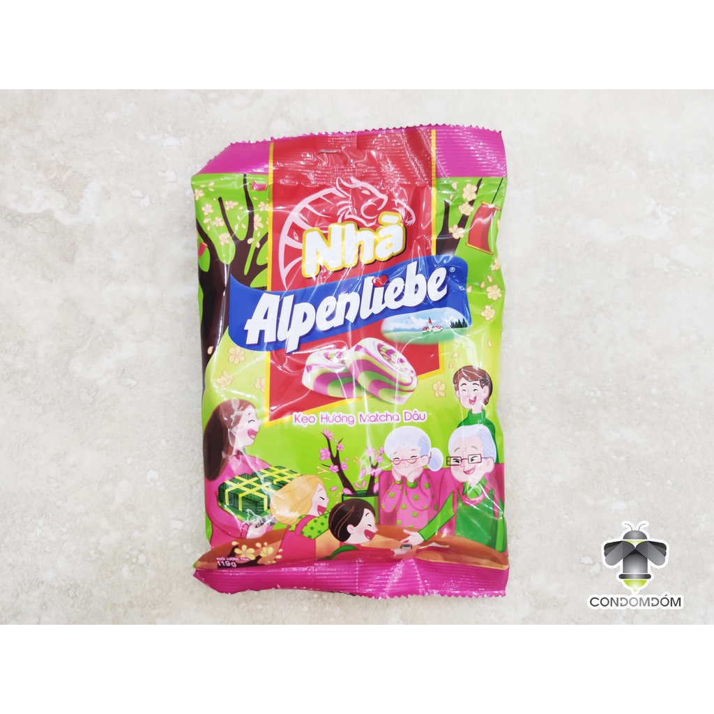 Kẹo Alpenliebe hương matcha dâu kẹo cứng trà xanh dâu gói 119gr