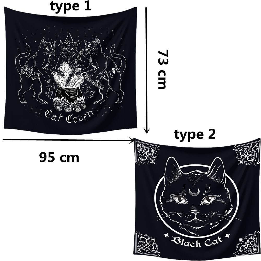 Thảm Treo Tường Trang Trí Họa Tiết Mèo Đen Độc Đáo 95*73cm