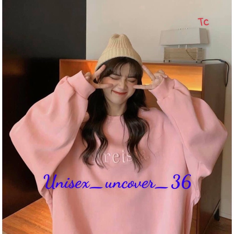Áo SWEATER Thêu Chữ Ngực Màu Hồng UNISEX