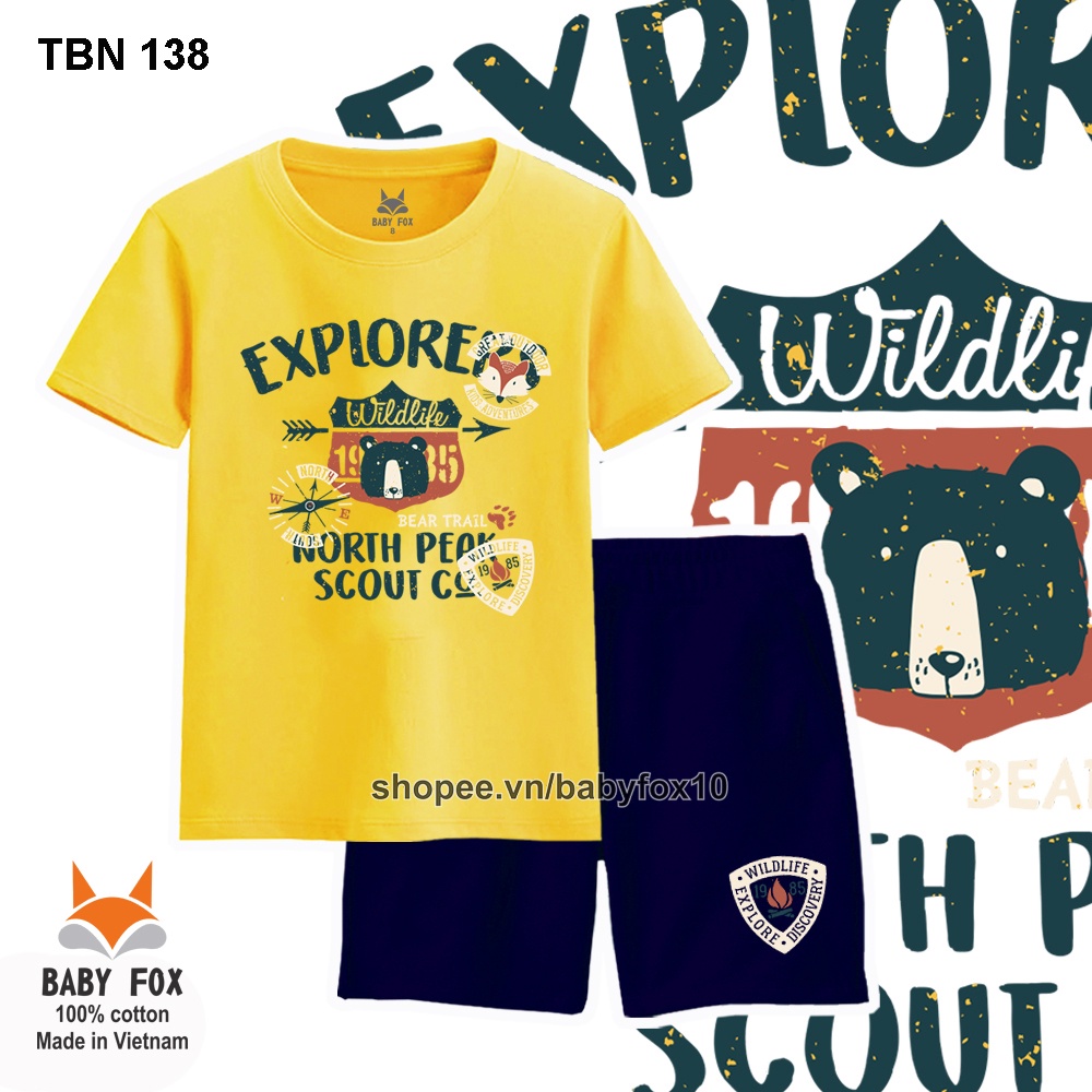 Bộ thun bé trai size nhí, trung, đại 100% cotton loại tốt, thương hiệu BABY FOX e