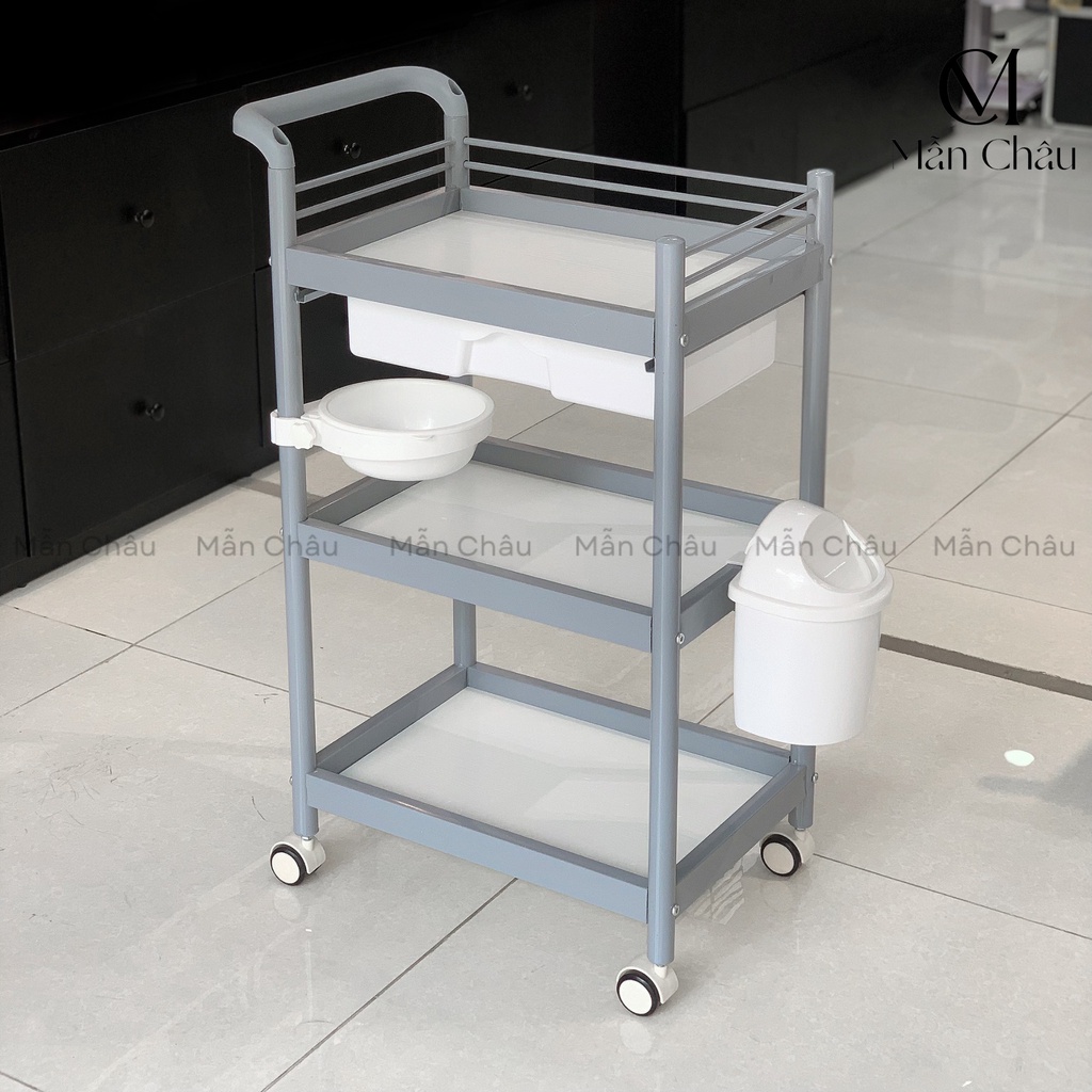 Kệ Xe Đẩy 3 Tầng Cao Cấp (có thùng rác + khay) 3 màu TL031