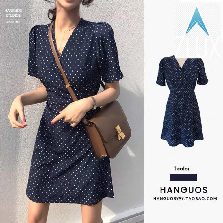 VÁY CHẤM BI DÁNG SUÔNG DÀI ĐẾN GỐI, VÁY CÔNG SỞ