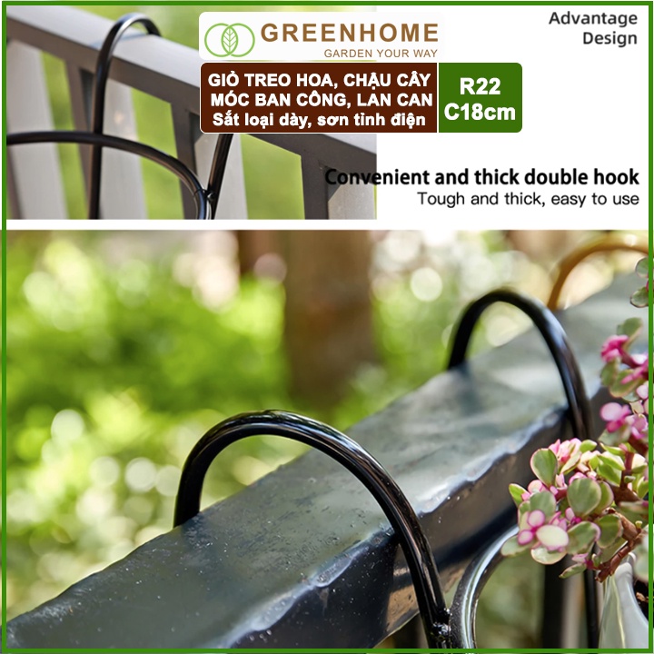 Giỏ treo hoa ban công D22xC18cm màu Trắng, bằng sắt, trang trí ban công |Greenhome