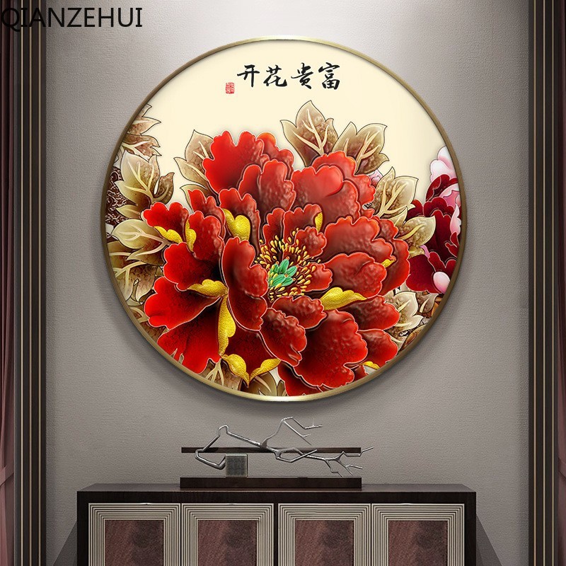 Bộ Tranh Đính Đá 5D Hạt Tròn Tự Làm Hình Hoa Mẫu Đơn Nở