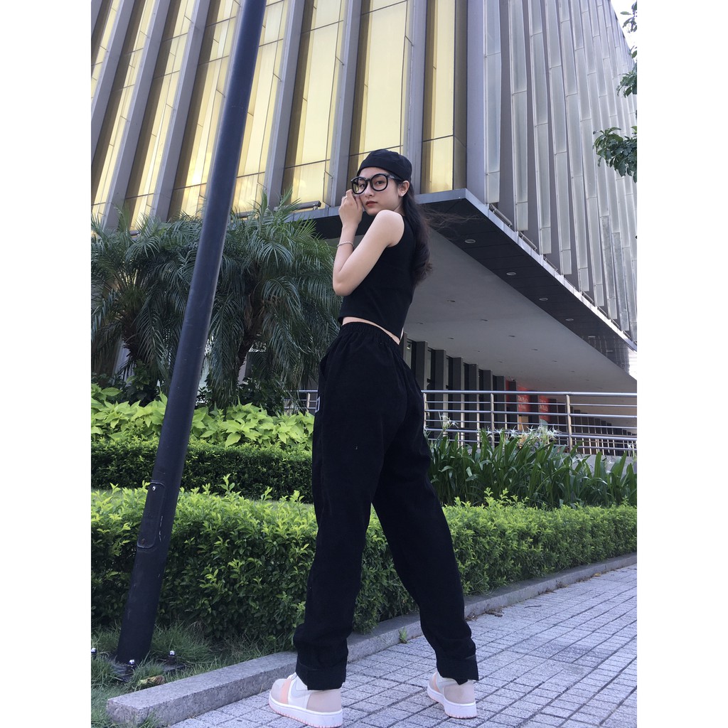 Quần Thun Nhung Tăm Culottes Pants Ống Rộng Lưng Thun SGES Unisex Nam Nữ