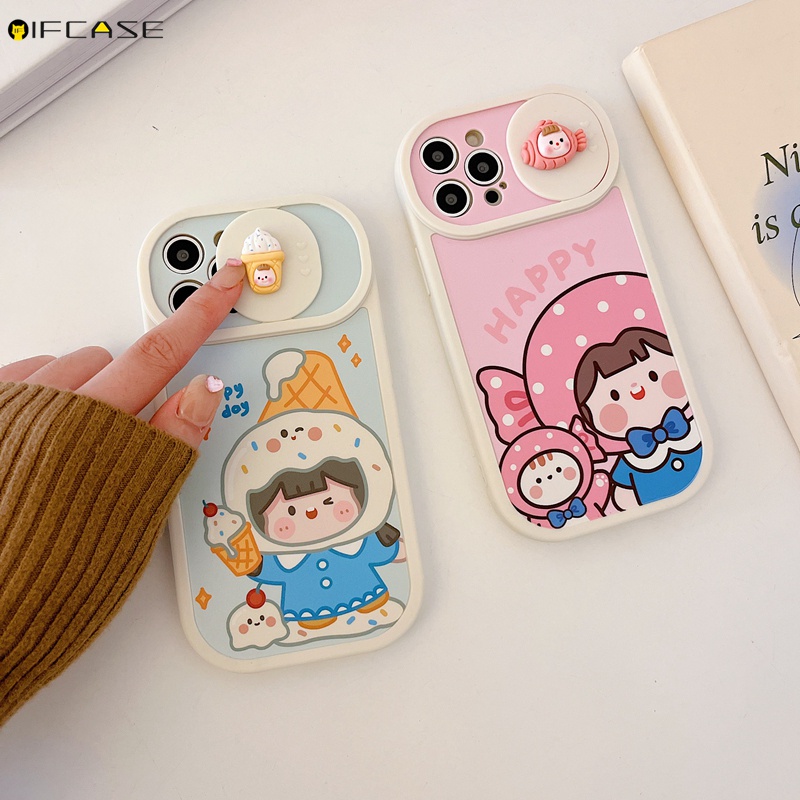 Ốp Điện Thoại Mềm Chống Sốc In Hình Que Kem Đơn Giản Có Nắp Trượt Bảo Vệ Camera Cho iPhone 13 12 11 Pro Max XS Max XR X