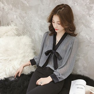 Áo sơ mi không tay cổ chữ v thắt nơ
