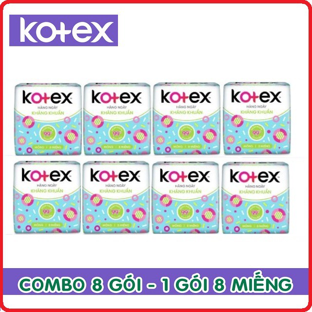 Lốc 8 gói Băng Vệ Sinh Kotex Hàng Ngày Kháng Khuẩn gói 8 miếng