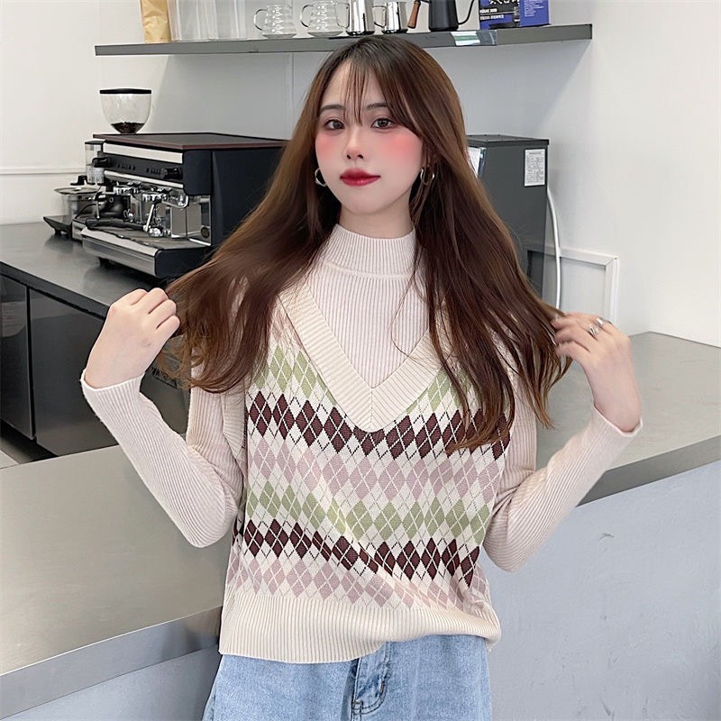 Áo Gile len nữ kẻ caro Vintage cổ tim hoạ tiết phong cách thời trang Hàn Quốc LADY SHOP M37HD | WebRaoVat - webraovat.net.vn
