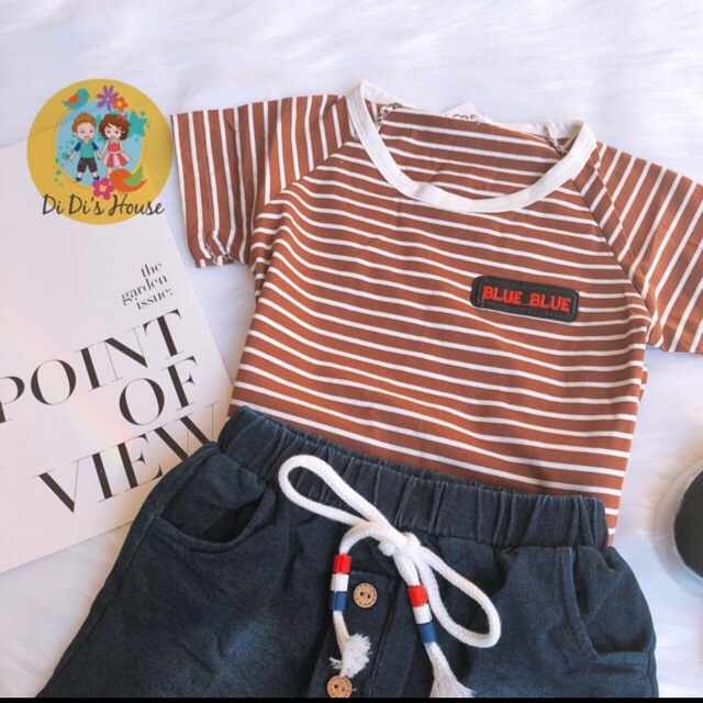 Set áo kẻ quần jean cho bé