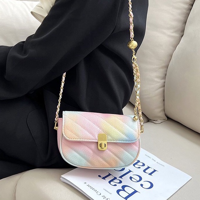 Faya - Túi xách T1156 dáng bầu ombre cầu vồng dây châu sang trọng