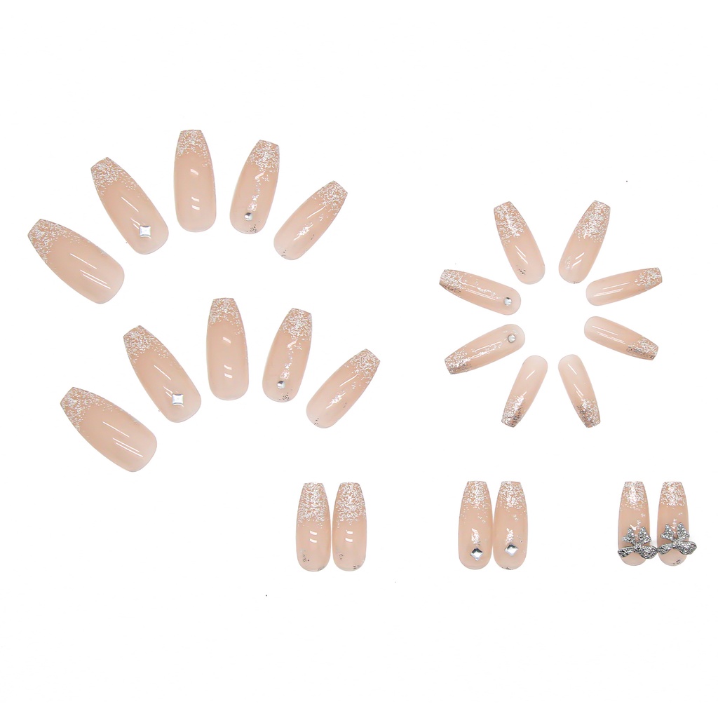 Bộ 24 nail móng tay giả nơ đính đá lấp lánh màu hồng z174