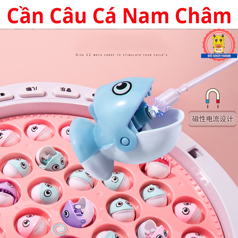 Đồ chơi câu cá cho bé nam châm, 45 con cá, phát nhạc hình hà mã đáng yêu vừa chơi vừa học cho trẻ em 4in1