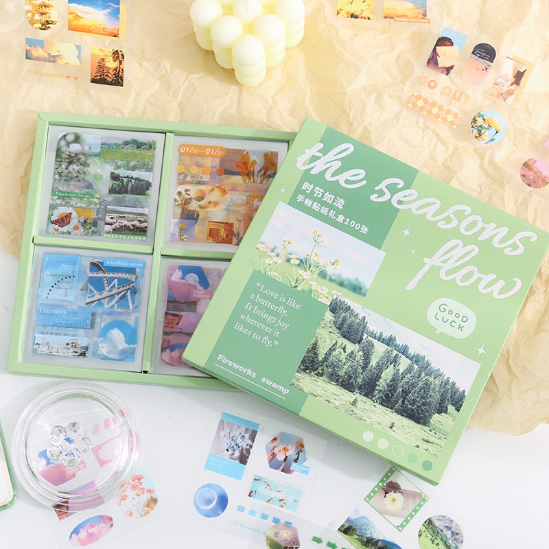 Set 100 Miếng Dán Trang Trí Hộp Quà/Sổ Tay Phong Cách Ins Độc Đáo DIY