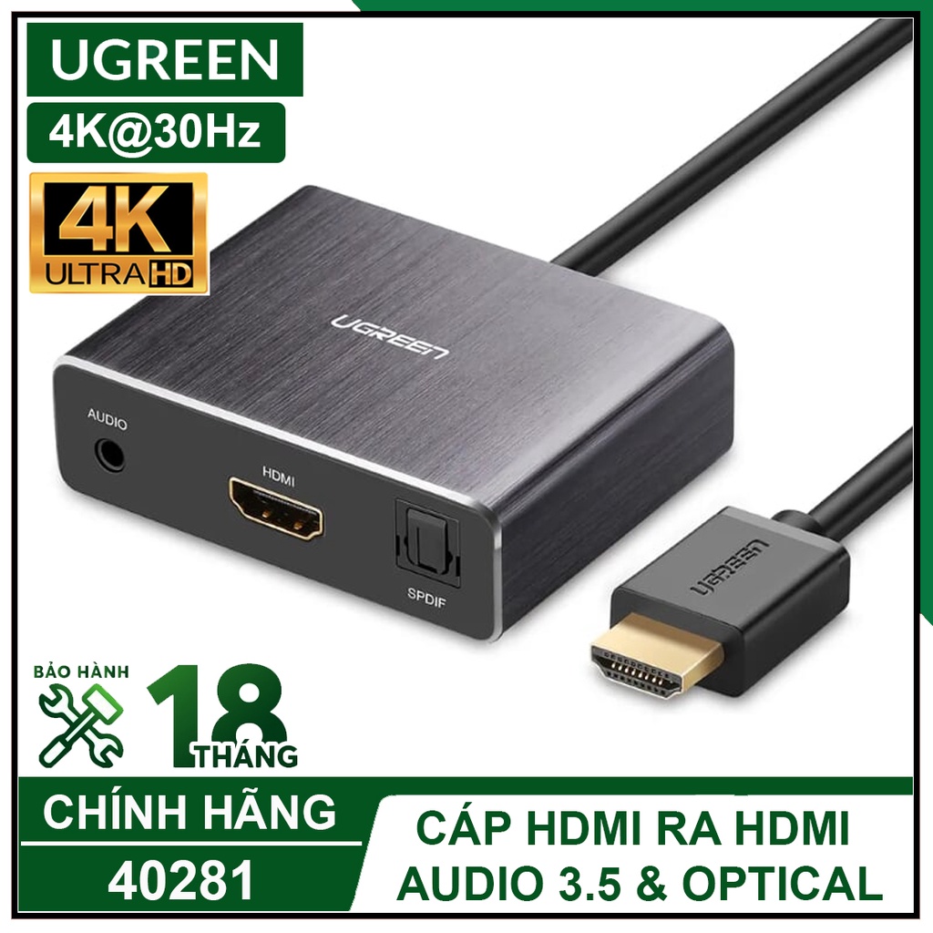 Cáp Hdmi Ra Hdmi Hỗ Trợ 4K30Hz, Audio 3.5mm Và Optical Cao Cấp, UGREEN 40281 Chính Hãng