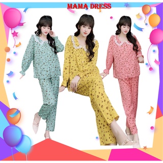 Bộ đồ bầu và sau sinh CÓ KHE VEN CHO CON BÚ Mama Dress Đồ bộ dài tay họa tiết đẹp CÚC THẬT cổ sen free size B40