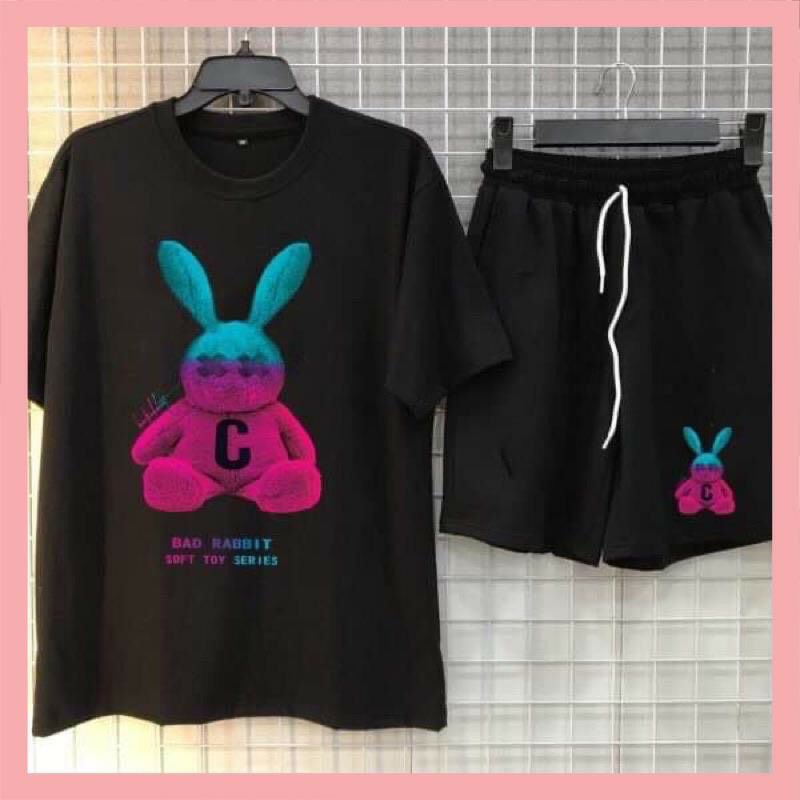 Sét bộ nam nữ đen trơn unisex form thụng giá rẻ áo phông chất cotton mềm mịn mix quần đùi ngố trơn đen