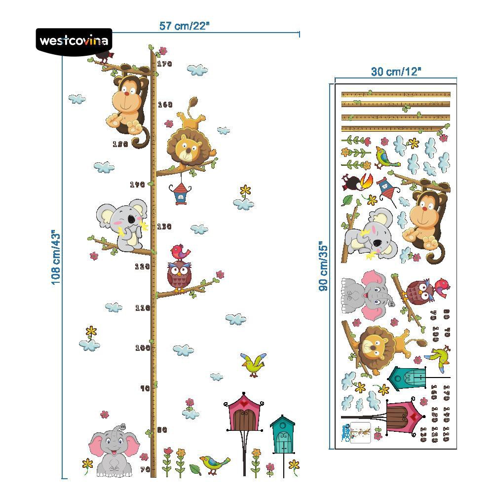 Miếng dán tường đo chiều cao cho bé hình hoạt hình