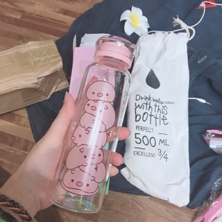 Bình nước thuỷ tinh hình heo cute