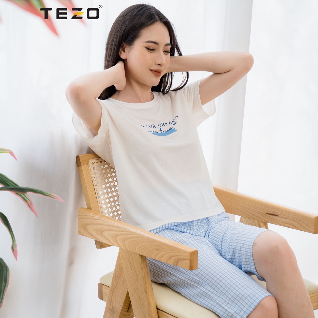Bộ đồ nữ ngố tách lẻ in hoạ tiết ngực Tezo mặc ở nhà năng động thoải mái 2202AOBK01