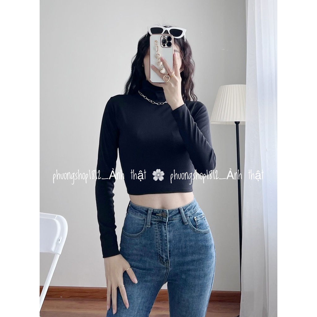 Áo Cổ lọ tay dài Croptop, Dáng Ôm, Cổ Cao 7 Phân Sang Chảnh, Chất GÂN Mịn Mát Co Giãn TỐT_PHƯỢNG SHOP1812