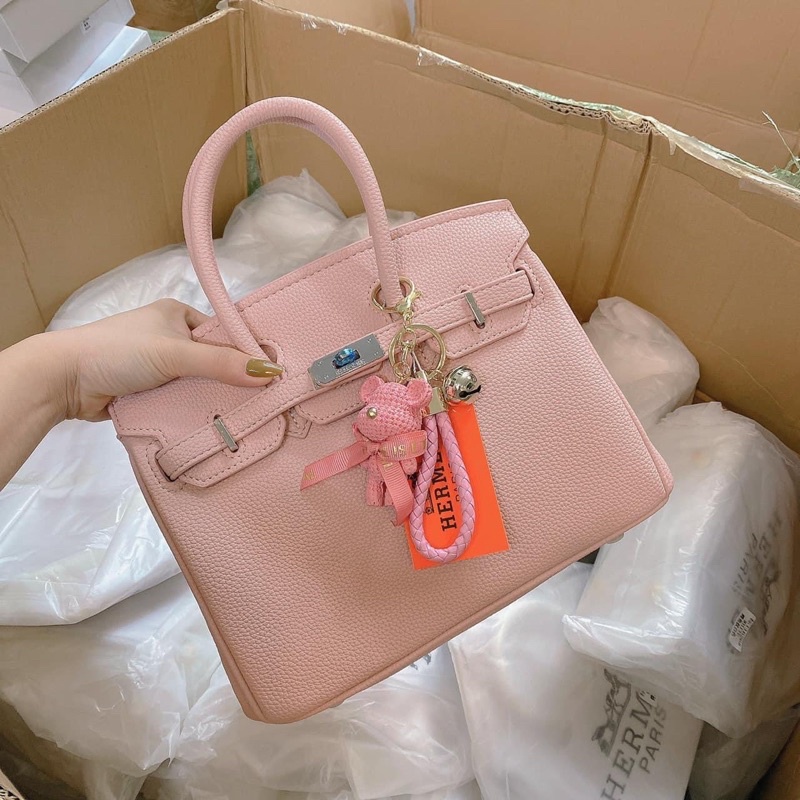 Túi xách chữ H 2 quai da sần khoá bạc size 25cm