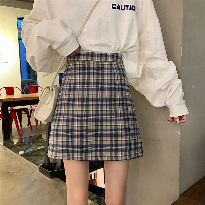 Chân Váy Chữ A Lưng Cao Họa Tiết Sọc Caro Phong Cách Retro | BigBuy360 - bigbuy360.vn