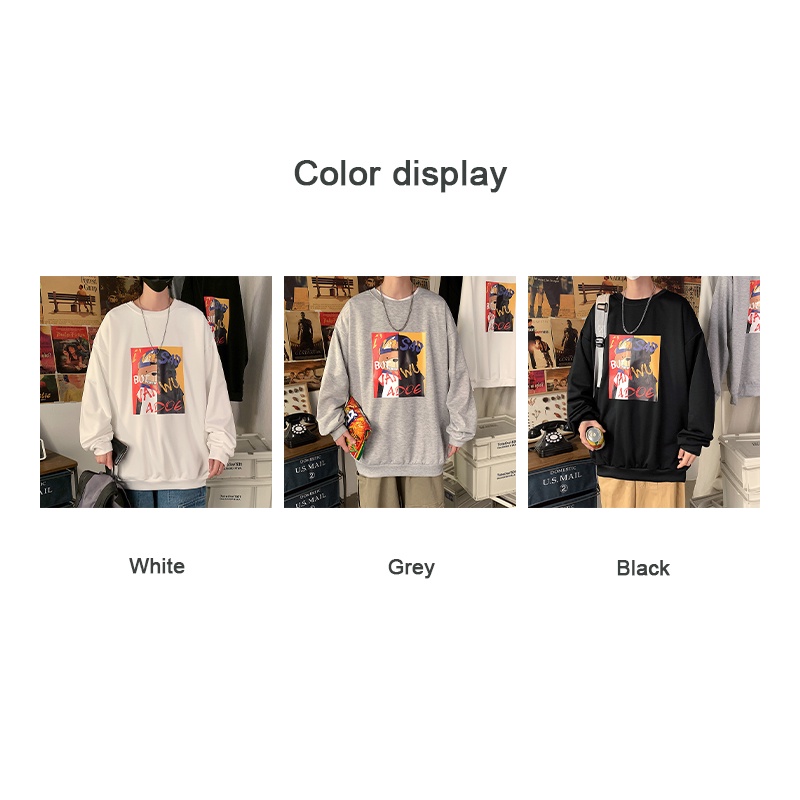 Áo sweater Aokang cổ tròn dáng rộng in họa tiết hoạt hình thời trang cho cặp đôi