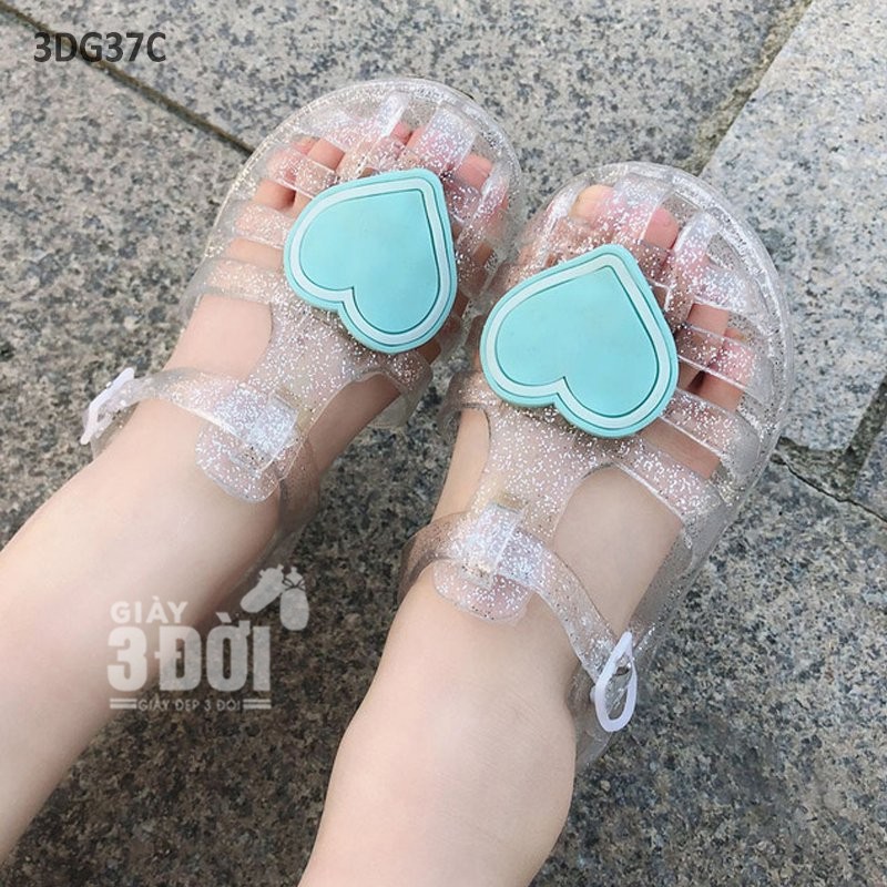 Sandal Nhựa Dẻo Bé Gái 3DG37 GIAY3DOI Cho Chân Bé 14-19.5cm Trái Tim Đáng Yêu