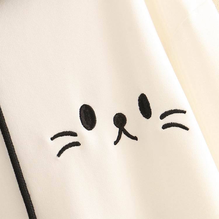 ✨Áo Hoodie cotton mềm mại tay dài thêu hình mèo kiểu Nhật Bản dễ thương