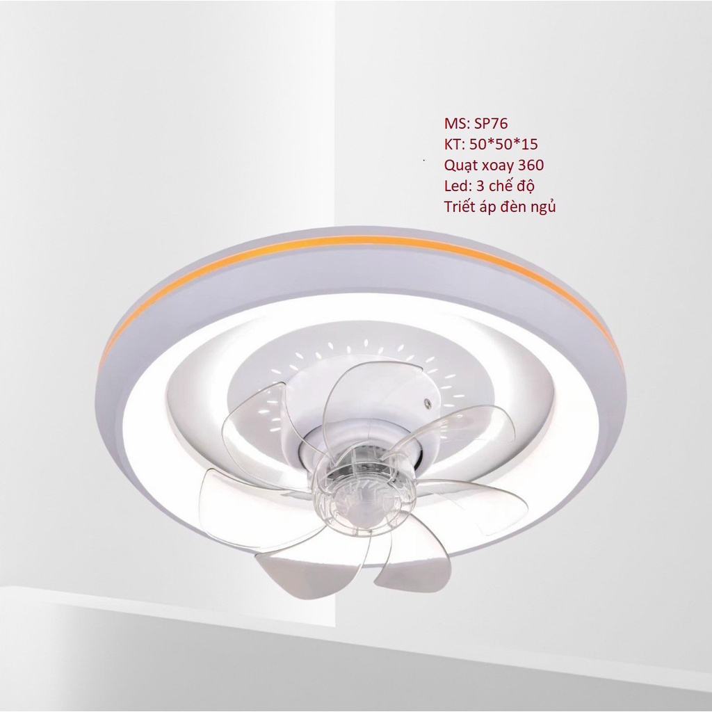 Quạt trần đèn,SuperVilighting, MS: QMAM, Trang trí phòng khách, quạt làm mát Động cơ AC 60W, kích thước D50cm. BH: 2 năm