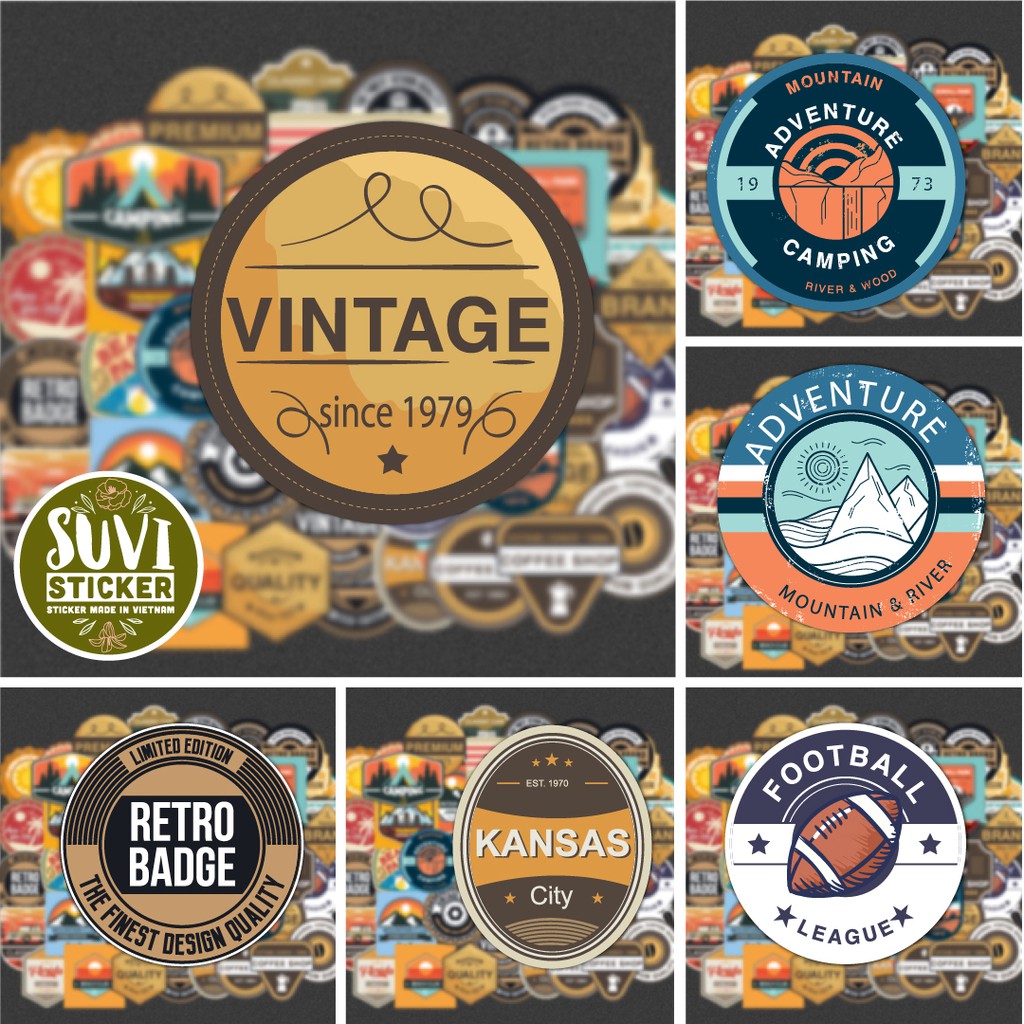 Sticker Vintage Labels chống nước sticker dán laptop, điện thoại, đàn guitar, mũ bảo hiểm, vali. MSP: V04