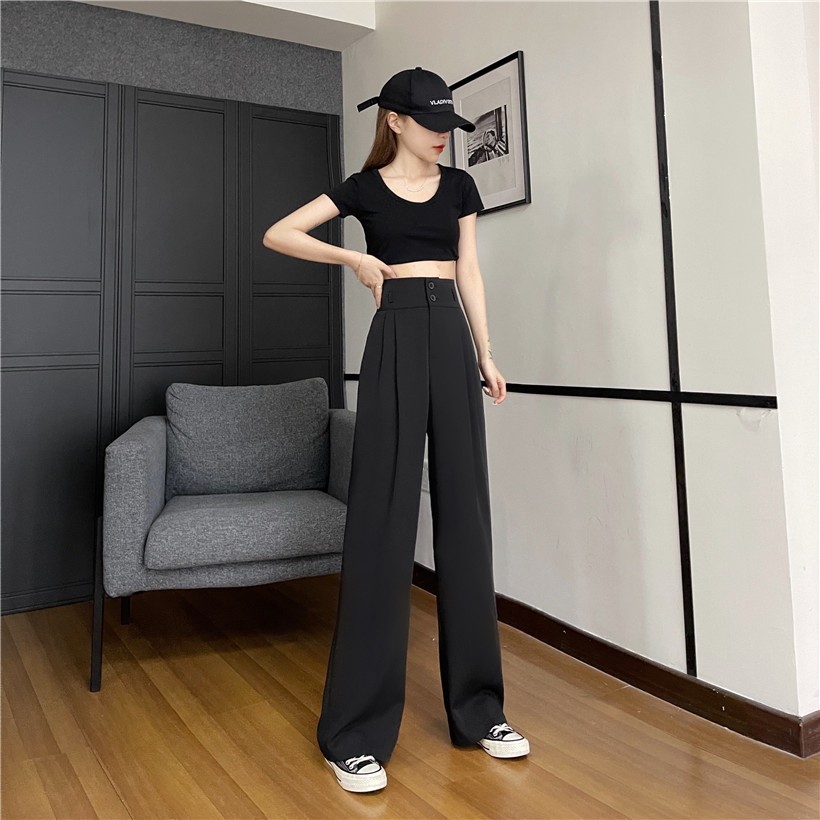 Cạp cao 8cm, Quần Ống Rộng Nữ 3 Khuy, Chất Liệu Vải Tuyết Mưa nhập khẩu, Dài Quần 102cm, Có Bigsize 89KG