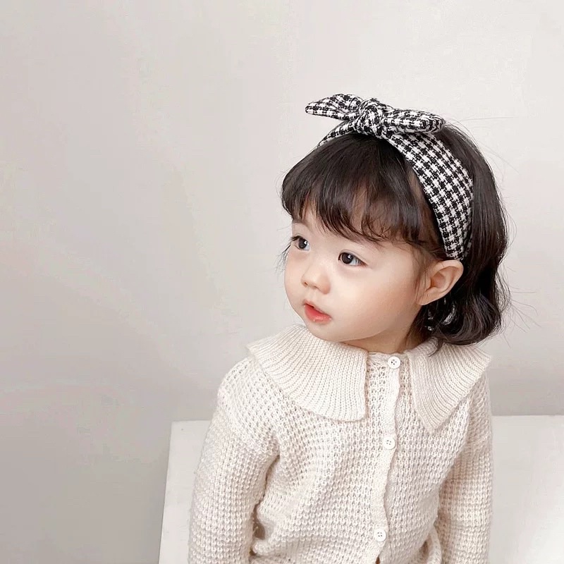 Bờm vải dạ caro dễ thương cho bé
