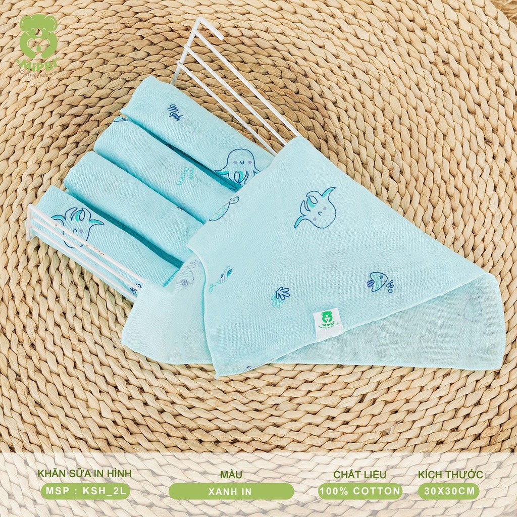 Khăn Sữa in Hình 2 Lớp CAO CẤP MIPBI - 100%Cotton - Sét 5 chiếc - Kích Thước 30*30cm