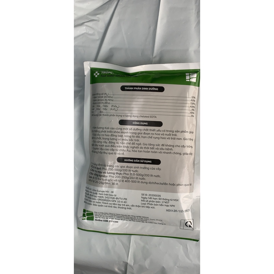 Phân bón cáo cấp TROPHIC nhập khẩu từ Bỉ NPK 30-9-9 +te /20-20-20 te /10-4-40 te gói 250gr
