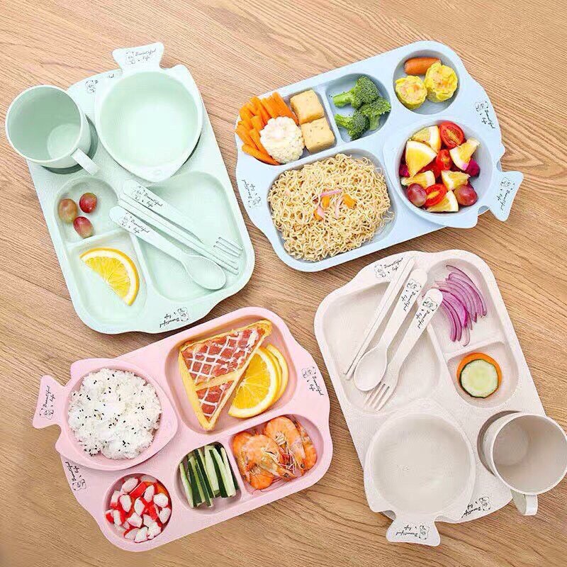 Khay ăn dặm lúa mạch tiện ích cho bé gồm 6 chi tiết