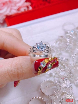 Nhẫn kim tiền phay gắn đá bạc 925
